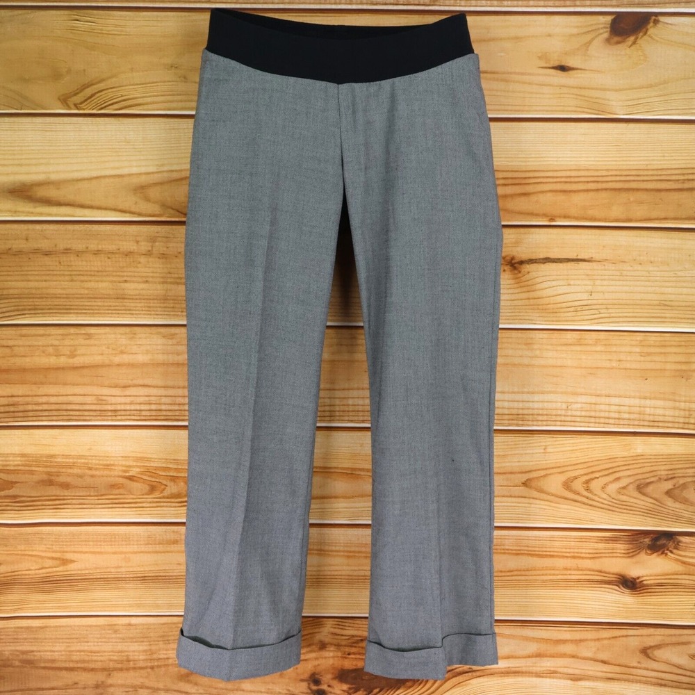 Oh Baby by Motherhood Dress Pants Cuffed Stretch Waist Womens M Gray Heathered